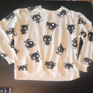 Cute Cat Print Sweater - Black and White